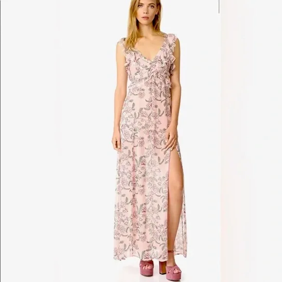 NWT For Love and Lemons Bee Balm Pink Floral Maxi Ruffle Dress Size XS N… - Picture 3 of 10